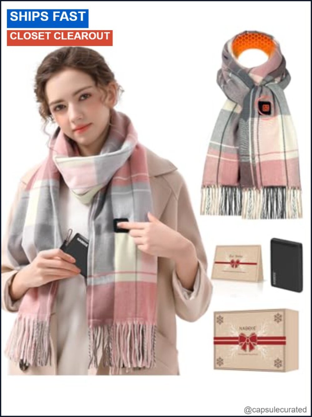 Rechargeable Heated Scarf for Women, Electric Neck Warmer with 5000mAh Battery,